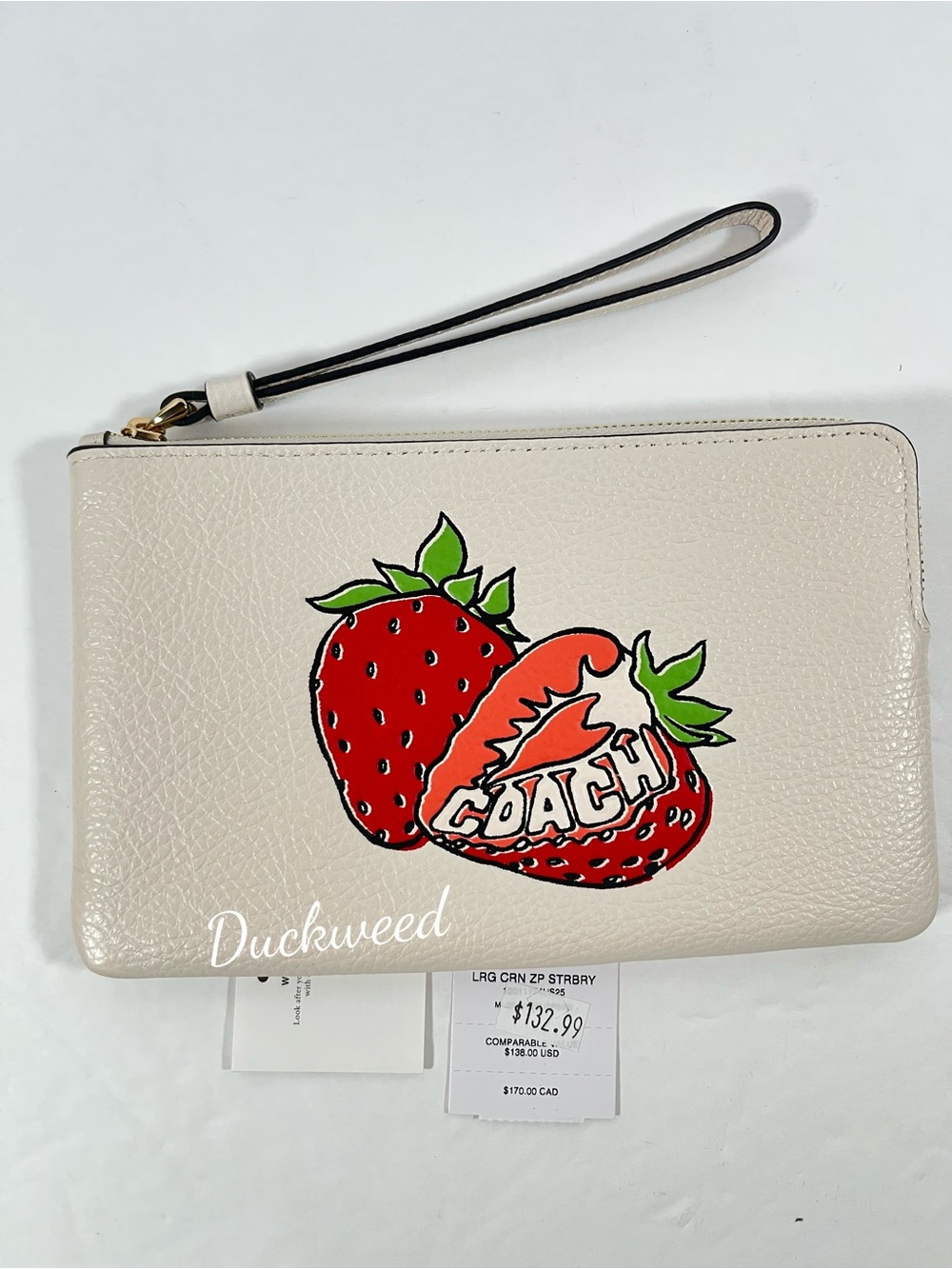 Coach Large Corner Zip Wristlet With Strawberry Graphic NWT